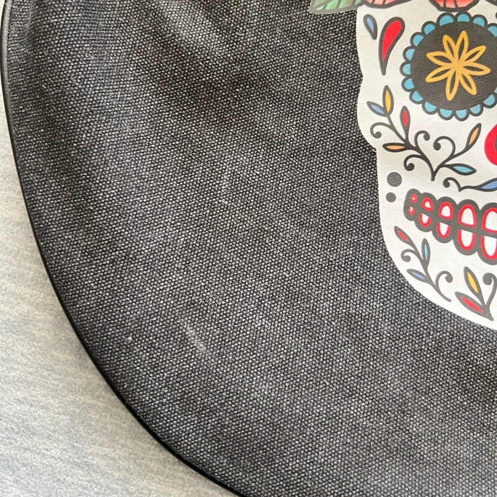 Most Wanted MW charcoal canvas floral sugar skull shoulder bag large tote bag‎